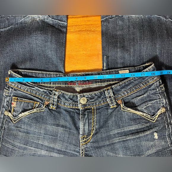 MEK New Mazatlan Bootcut Ladies Denim Buckle Low Rise Size 30/32 Waist 16.5 Flat - Picture 4 of 7